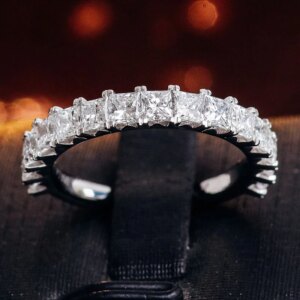 Provence jewelry platinum rings pt950 2.5mm princess cut lab diamond 2/3 eternity band promise engagement ring wedding band gift