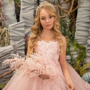 Pink Flower Girl Dresses for Wedding 3D Floral Appliques Floor Length First Communion Kids Birthday Party Gown Party Dress