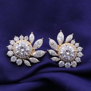 Provence 18/14/10K Yellow Gold DEF VVS Round Moissanite Halo Sunflower Stud Earrings for Women Trendy Customized Gift