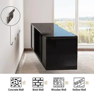 Wall Mounted Mirrored Fireplace TV Stand with Electric Fireplace LED Lights Media Entertainment Center 40″ Floating Modern