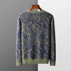 Men’s 100% Pure Cashmere Knitted Sweater Chinese Style Jacquard Thick Sweater Top Loose Casual Hoodie New Style