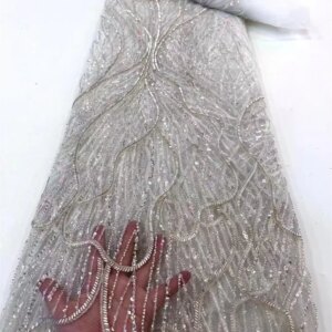 White Lace Fabric 2025 High Quality Lace French Tulle Lace Africa Bridal Mesh Lace Embroidery Beads Net Fabric For Party W512-1