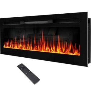 60″ Mirrored Electric Fireplace Insert Wall Mounted or Recessed LED Flame Timer Heat Settings CSA Certified Eco-Friendly Heating