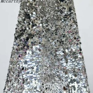 Mccarthy African Lace Fabric Luxury Sequins Gary French Embroidery Nigerian Tulle Lace Fabric For Wedding Party Sequins Sewing