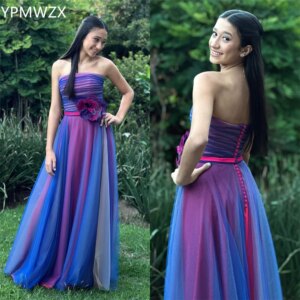 Customized YPMWZX Strapless A-line Floor length Skirts Draped Sleeveless 3D Flower Bespoke Occasion Dresses