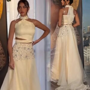 Little Daisy CustomizedA-Line Prom Dress 2025 Simple Sleeveless Satin Halter Backless Cut-out Party Dress Pleat Shiny Beading Cr