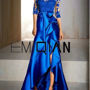 New Long Evening Dress Lace Embroidery Half Sleeve Floor Length A-line Bride Married Party Formal Dress Robe De Soiree