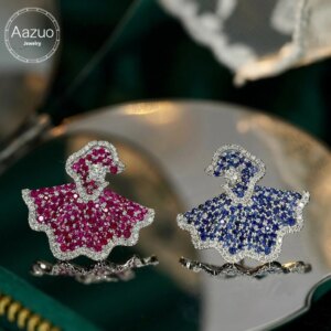 Aazuo Fine Jewelry 18K Pure White Gold Natural Ruby Real Diamonds Stud Earrings Gifted For Women Engagement Wedding Party