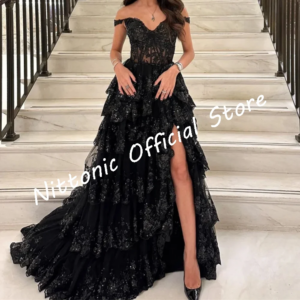 Elegant Off Shoulder Lace Appliquins Side Split A-Line Formal Evening Dresses Birthday Party Prom Gowns Customized
