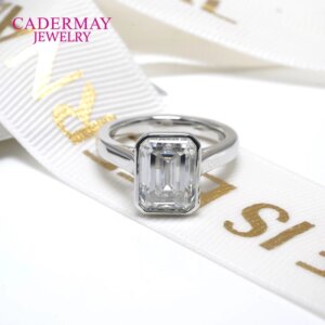 3.5CT Emerald Cut Moissanite Solitaire Ring Bezel Set Engagement Wedding Rings 925 Sterling Silver Fine Jewelry for Women