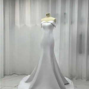 customized 100%Real Photos Pure white mermaid four sided elastic fabric fishtail skirt Oscar trailing dress