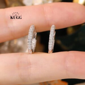 KUGG 100% 18K White Gold Earrings Luxury INS Style 0.90carat Real Natural Diamond Hoop Earrings for Women High Party Jewelry