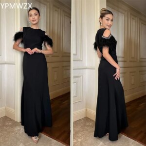 Customized Evening Dress Party Occasion Women Prom Gown YPMWZX Scoop Neckline Mermaid Floor Length Skirts Feather Bead Bespoke O