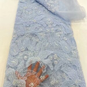 Luxury African Embroidery Beads Lace High Quality Lace Fabric With Sequins 5 Yards High Quality Materiel for Party Dresses