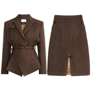Woolen Tweed Wrapped Waistband Suit A-line Skirt Suit Mother of The Groom Dress  Formal Dresses