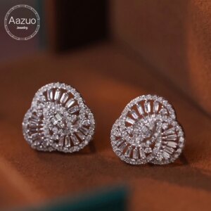Aazuo Luxury Jewelry 18K Solid White Gold Jewelry Set Real Diamonds Flower Designs Earring For Women Engagement Wedding