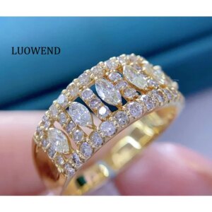 LUOWEND 18K White or Yellow Gold Rings 1.0carat Real Natural Diamond Engagement Ring for Women Luxury Shiny Wedding Jewelry