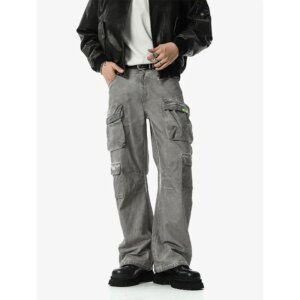 Men’s Pants Wasteland Techwear Style Wear Cargo Pocket Washed and Worn Casual Trousers