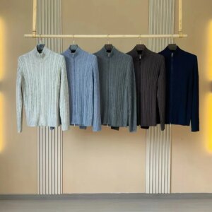 Autumn Winter Men’s Cashmere Cardigan Stand Collar Long Sleeve Solid Color Casual Zipper Knitted Sweater