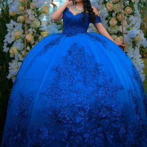 Customized blue Off Shoulder Quinceanera Dress sequin applique Lace crystal Bow vestidos de 15 Quinceanera