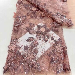 2025 Latest African Beaded Lace Fabric High Quality French Sequin Lace Fabric Nigerian Tulle Lace Wedding Party Dress 5 Yards