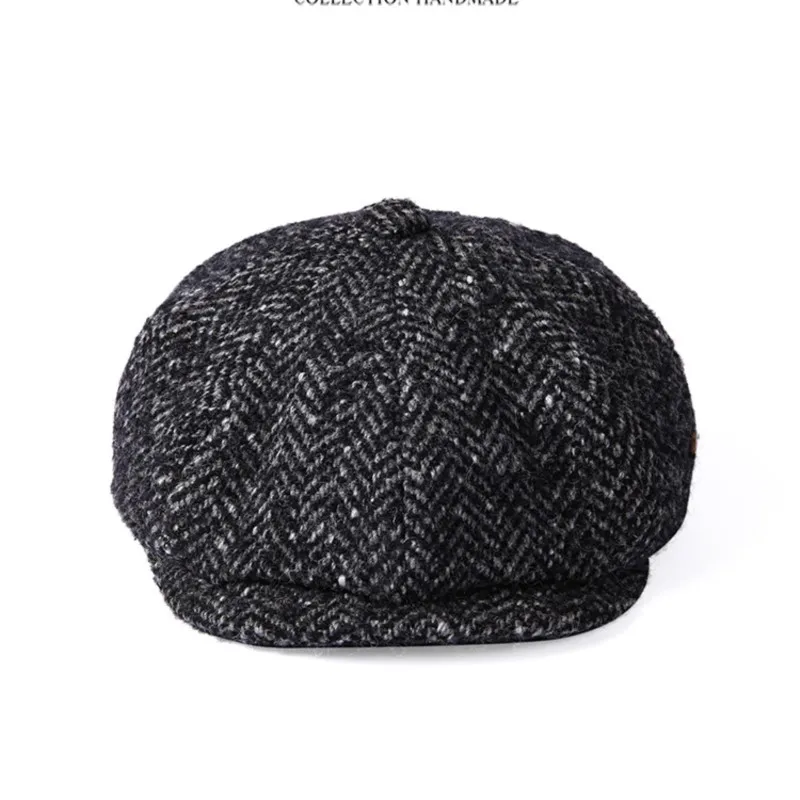 New tweed herringbone newsboy hat men's forward Plus size cap