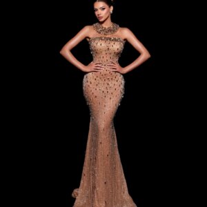 Dazzling Crystal Strapless Long Evening Dress Illusion Sleeveless Mermaid Wedding Party Gown Customized Gorgeous Prom Dresses