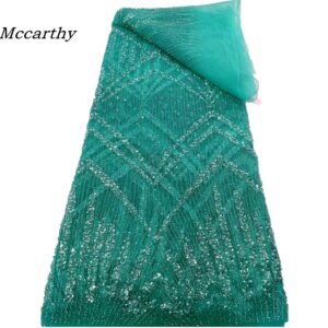 African Handmade Heavy Sequins Tulle Lace Fabric 2025 High Quality French Luxury Beaded Lace Fabric For Bridal Wedding Dress Sew