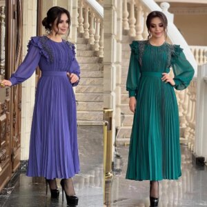 Customized Chiffon Beading Draped Pleat Christmas A-line O-Neck Bespoke Occasion Gown Midi Dresses Sexy Casual
