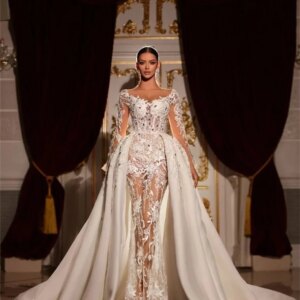 Sexy Lace Wedding Dresses 2024 Classic Long Sleeve Bridal Gown Elegant Mermaid Floor-Length Party Vestidos De Novia