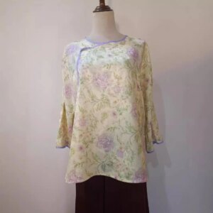 High Quality 2024 Autumn FARCENT Pearl Chinese Silk Shirt Women’s Real 3/4 Sleeve Top