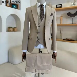 Formal Wedding Suits Men’s Business Suit Solid Color 3 Pieces (Jacket+Vest+Pants) Man Tuxedo Groom Wear