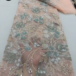 Fashion French Embroidery Beaded Tulle Lace Fabric 2025 High Quality African Nigerian Sequins Lace Fabrics for Wedding Dress