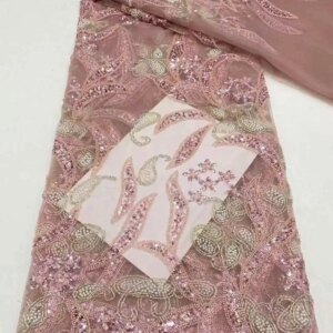 Luxurious Nigerian Handmade Beads Lace Fabric 2025 High Quality Sequins Beaded Embroidery African French Lace Fabric For Dress