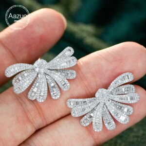 Aazuo Real Jewelry 18K White Pure Gold Natrual Diamonds 1.90ct Irregular Flowers Stud Earrings Gifted For Women Senior Banquet