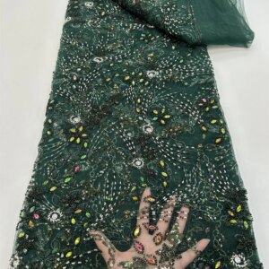 2025 New African French Nigerian High End Lace Fabric With Beads Sequins Mesh for Embroidery Wedding Party Bride Sewing Dress