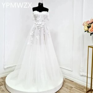 Customized Evening Dress Party Occasion Women Prom Gown YPMWZX Strapless A-line Floor Length Skirts Tulle Bespoke Wedding Dresse