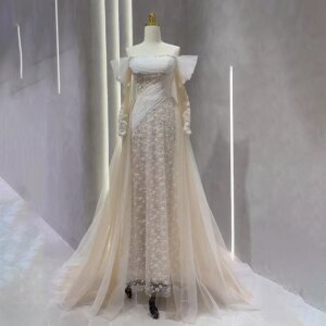 Customized Luxury Evening Dresses Gowns Wedding Off Shoulder Sequin Bridal Gown Long Formal Wedding Party Gown with Train