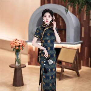 New cheongsam Chinese style elegant temperament long performance dress