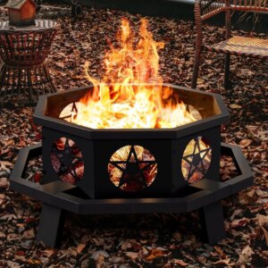 43 inch Fire Pit, Outdoor Fire Pits with Cooking Grill, Wood Burning Fire Pits for Outside