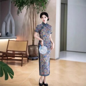 New cheongsam Chinese style elegant temperament long performance dress