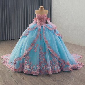 Shinny Bow Quinceanera Dress Princess Appliques Sweet 15 Years Girl Birthday Party Dress Off The Shoulder Vestido Customized