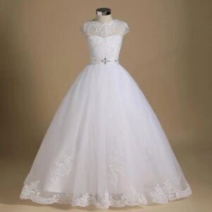 Tulle Lace Bridesmaid Pageant Dresses Ball Gown Wedding Party Floor Length princess Gowns First Communion Flower Girl Dress