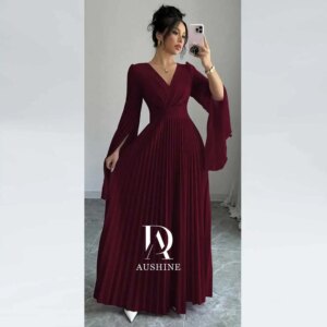 Aushine Customized Birthday Evening Dress Ankle Length Full Sleeves Summer Elegant Wedding Party Gowns For Women Arab 2024