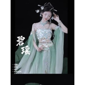 Girl Hanfu Dress Women Three Color Foreign Hanfu Set Style Gradient Printed Embroidered Vertical Cut Elastic Skirt Western Hanfu