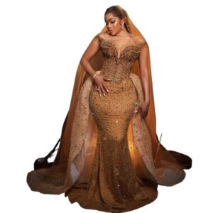 Gold Plus Size Wedding Dresses Beaded Sequined Bridal Gowns Custom Made Tassel Sweetheart Detachable Train Vestido de novia