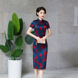 New Retro Chinese Style Quality Improved Banquet Dress Daily High Real Silk Printed Cheongsam Qipao Women’s Clothing