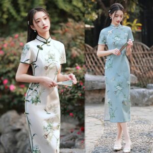 Knitted Jacquard Long Single-Layer Cheongsam Qi Pao Summer New Fashion Improvement Young Girl