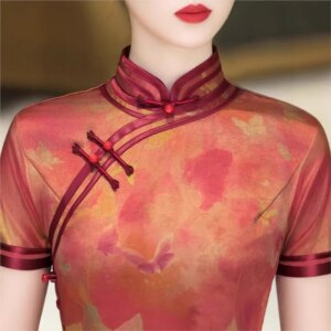 Cheongsam new Chinese female sense of daily national style dress temperament long