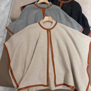 Autumn L*P Women Cashmere Shawl Leather Spliced O-Neck Loose Casual Knitted Pullover